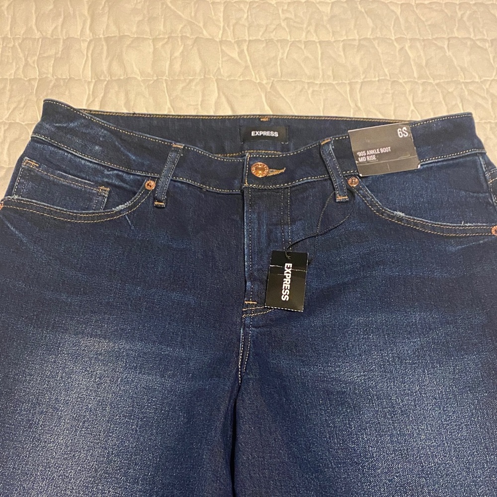 Express Dark Blue Flare Jeans View 3